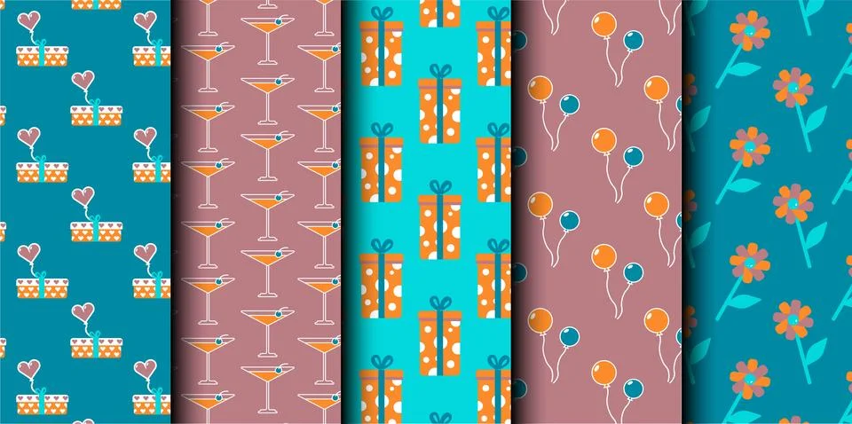 Set of birthday vector seamless pattern. Happy Birthday. Stock Illustration