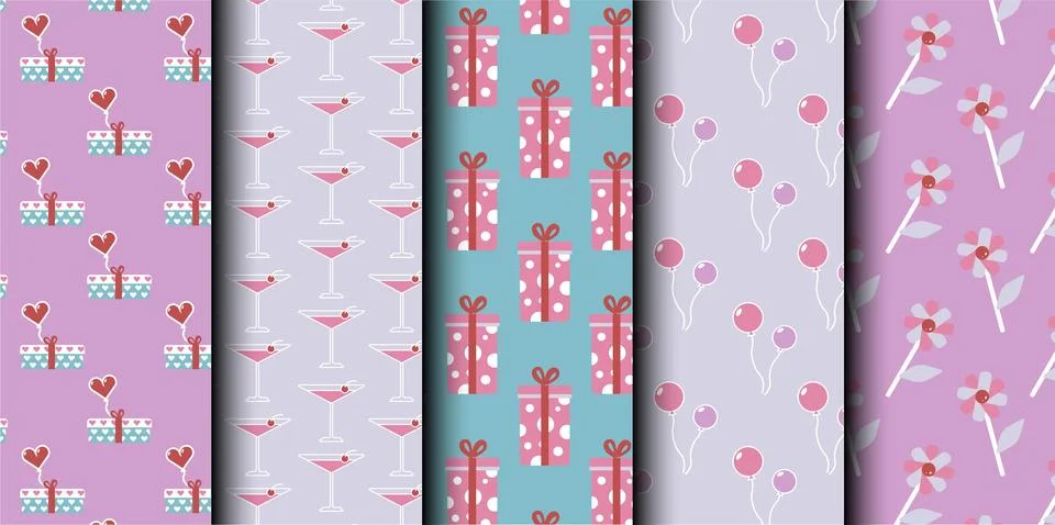Set of birthday vector seamless pattern. Happy Birthday. Stock Illustration