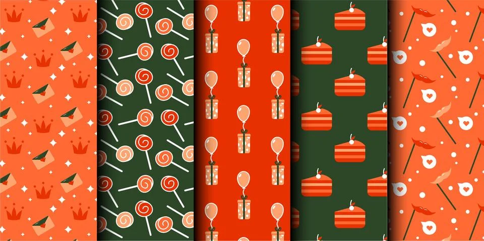 Set of birthday vector seamless pattern. Happy Birthday. Stock Illustration