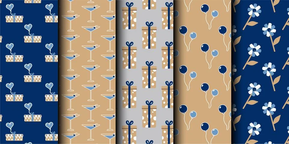 Set of birthday vector seamless pattern. Happy Birthday. Stock Illustration