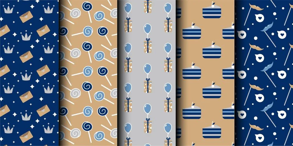 Set of birthday vector seamless pattern. Happy Birthday. Stock Illustration