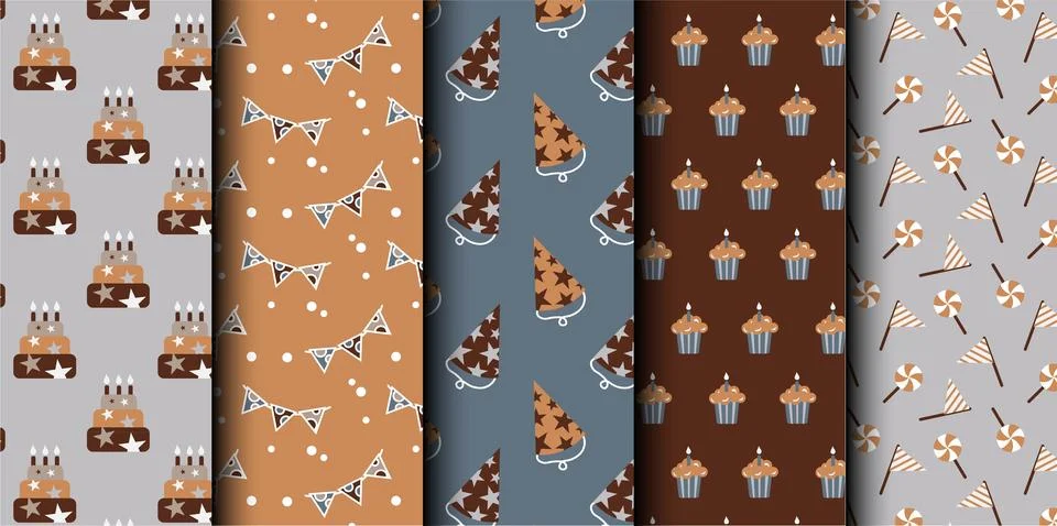 Set of birthday vector seamless pattern. Happy Birthday Stock Illustration