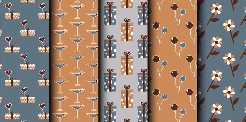 Set of birthday vector seamless pattern. Happy Birthday. Stock Illustration