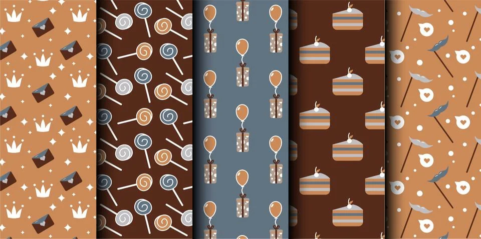 Set of birthday vector seamless pattern. Happy Birthday. Stock Illustration