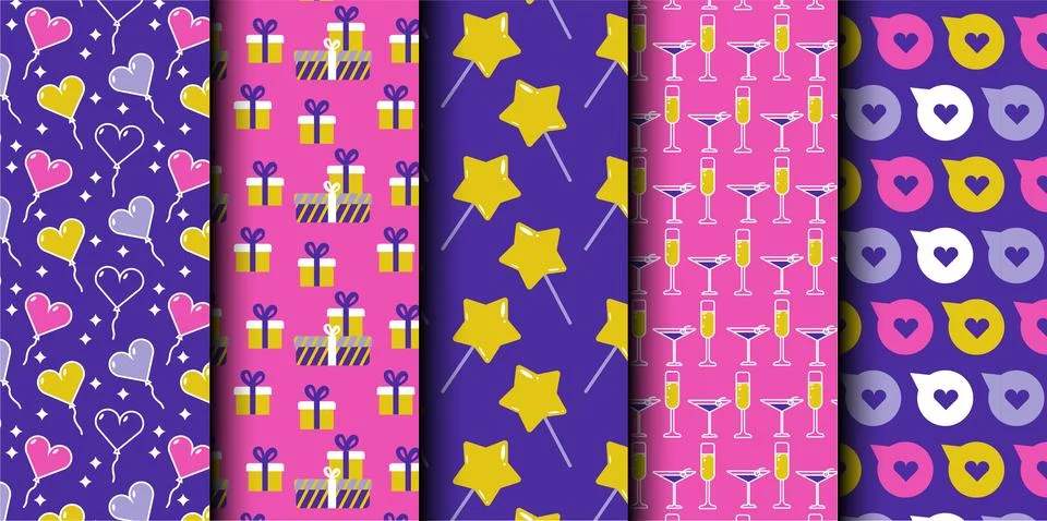 Set of birthday vector seamless pattern. Happy Birthday. Stockillustratie