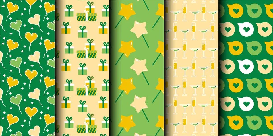 Set of birthday vector seamless pattern. Happy Birthday. Stock Illustration