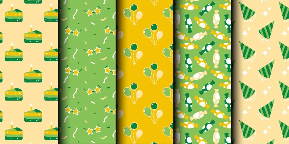 Set of birthday vector seamless pattern. Happy Birthday. Stock Illustration