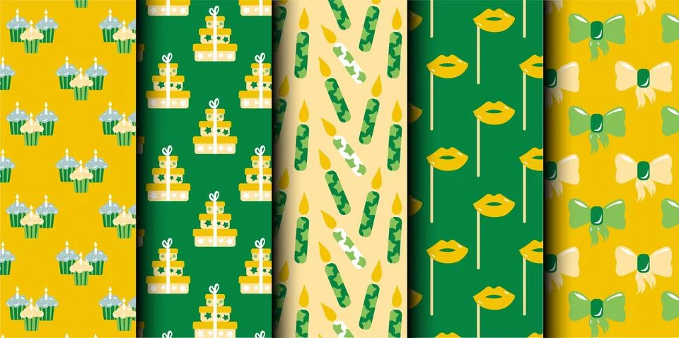 Set of birthday vector seamless pattern. Happy Birthday. Stock Illustration