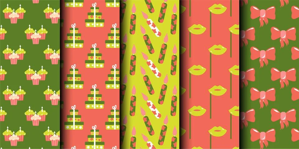 Set of birthday vector seamless pattern. Happy Birthday. Stock Illustration