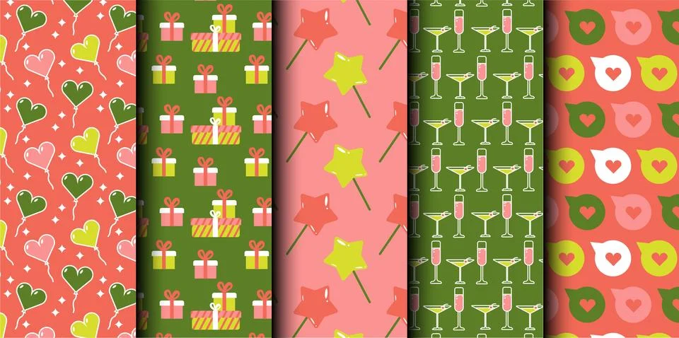 Set of birthday vector seamless pattern. Happy Birthday. Illustrazione stock