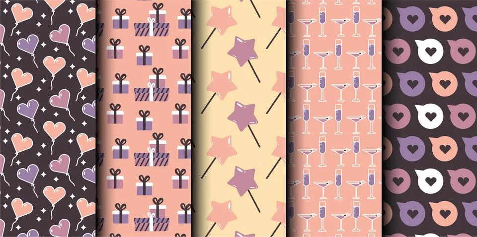 Set of birthday vector seamless pattern. Happy Birthday. Stock Illustration