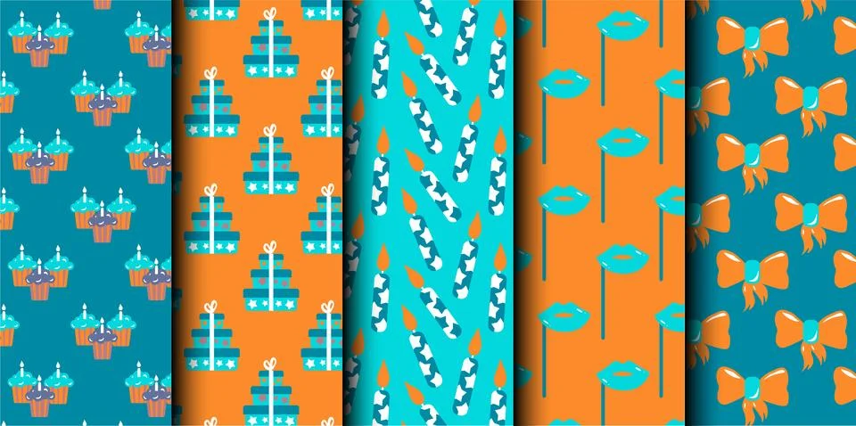 Set of birthday vector seamless pattern. Happy Birthday Stock Illustration