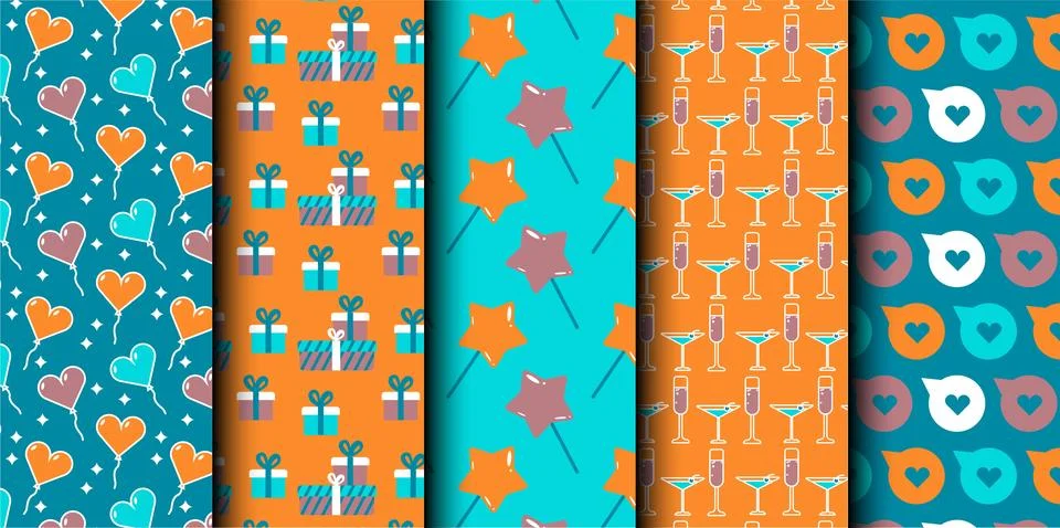 Set of birthday vector seamless pattern. Happy Birthday. Stock Illustration