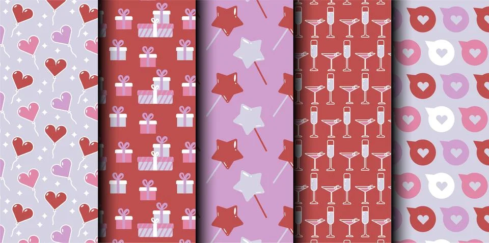 Set of birthday vector seamless pattern. Happy Birthday. Stock Illustration
