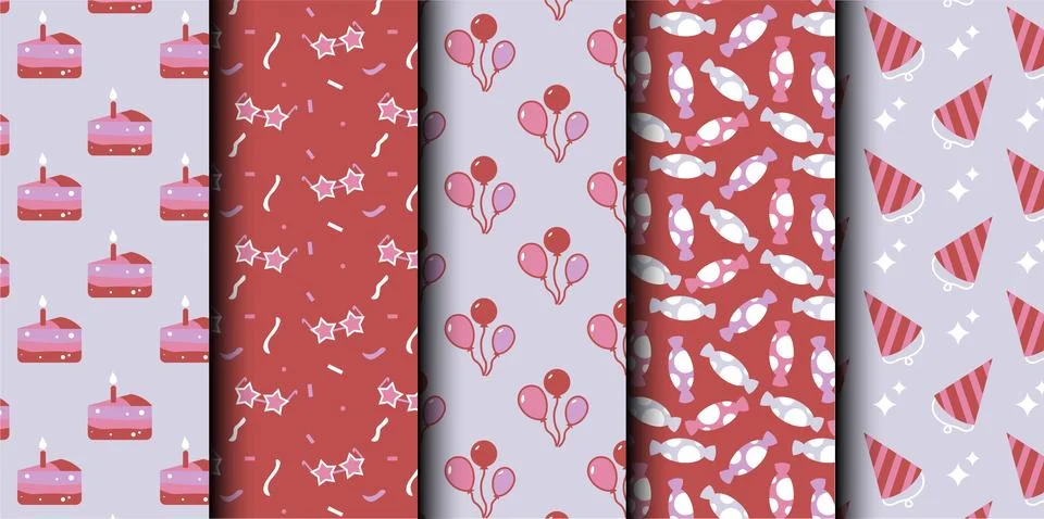 Set of birthday vector seamless pattern. Happy Birthday. Stock Illustration