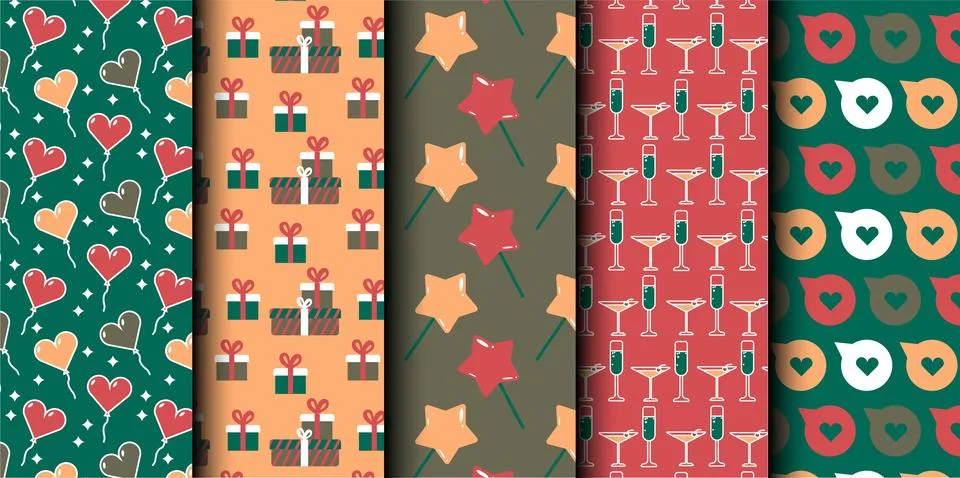 Set of birthday vector seamless pattern. Happy Birthday. Stock Illustration
