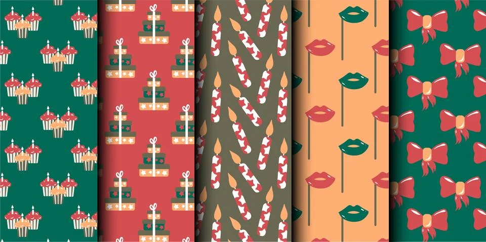 Set of birthday vector seamless pattern. Happy Birthday. Stock Illustration