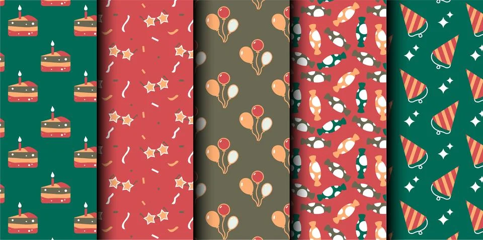 Set of birthday vector seamless pattern. Happy Birthday. Stock Illustration
