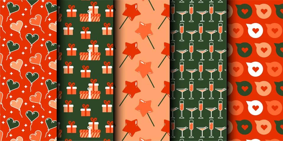 Set of birthday vector seamless pattern. Happy Birthday. 스톡 일러스트