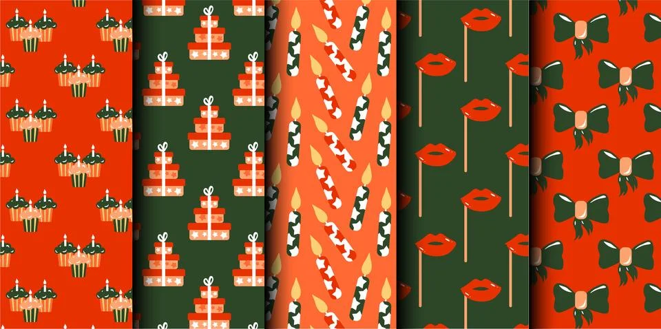 Set of birthday vector seamless pattern. Happy Birthday. Stock Illustration