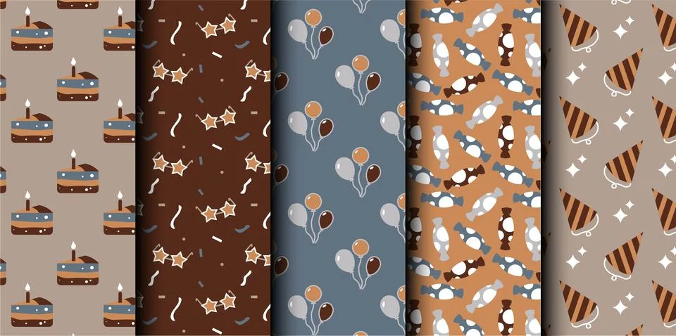 Set of birthday vector seamless pattern. Happy Birthday. Stock Illustration