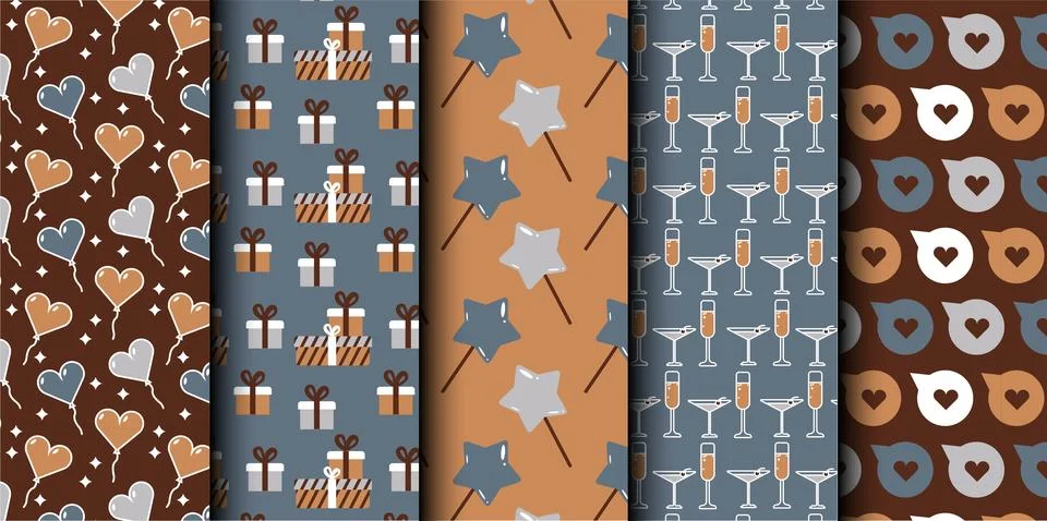 Set of birthday vector seamless pattern. Happy Birthday. Stock Illustration