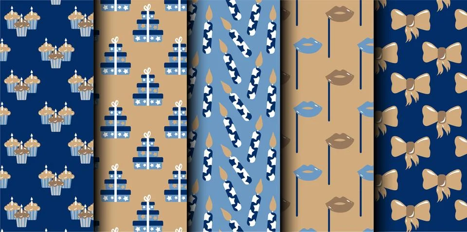 Set of birthday vector seamless pattern. Happy Birthday. Stock Illustration