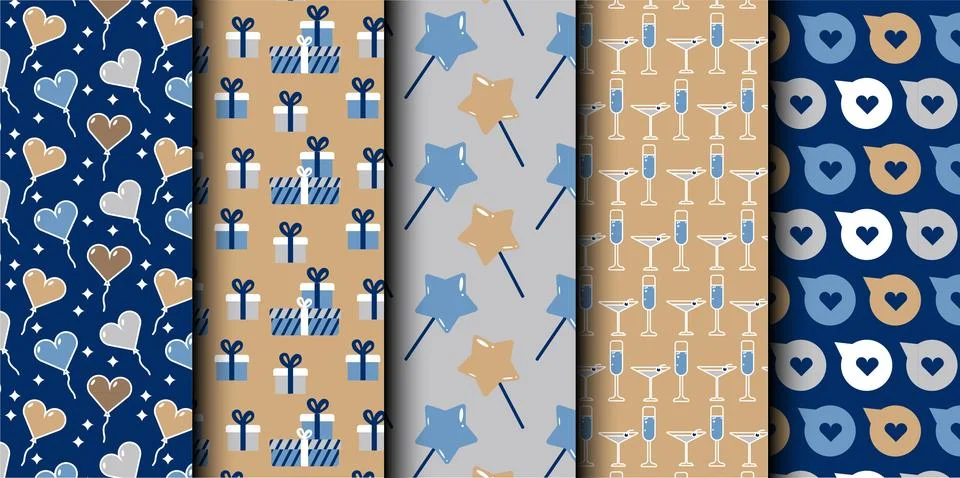 Set of birthday vector seamless pattern. Happy Birthday Stock Illustration