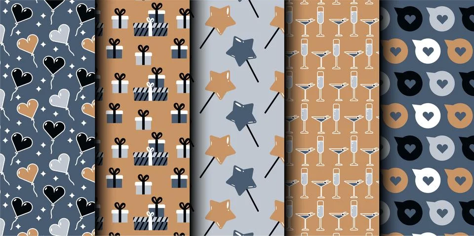 Set of birthday vector seamless pattern. Happy Birthday. Stock Illustration