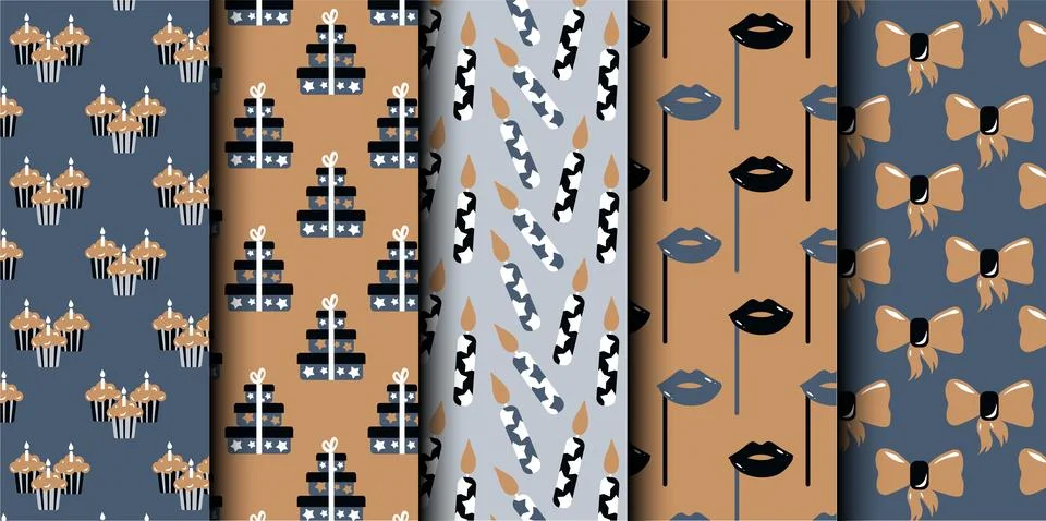 Set of birthday vector seamless pattern. Happy Birthday. Stock Illustration