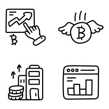 Set of Bitcoin and Analytics Linear Icons 스톡 일러스트