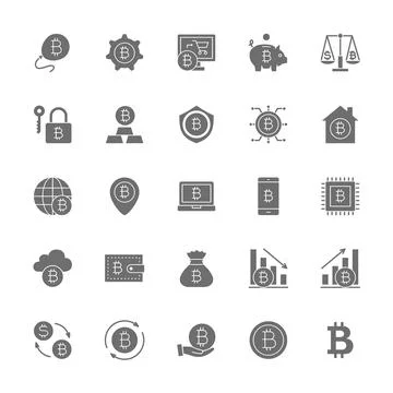 Set of Bitcoin and Cryptocurrency Grey Icons. Pack of 48x48 Pixel Icons Illustrazione stock