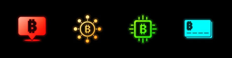 Set Bitcoin, Blockchain technology, CPU mining farm and Credit card with bitcoin 스톡 일러스트