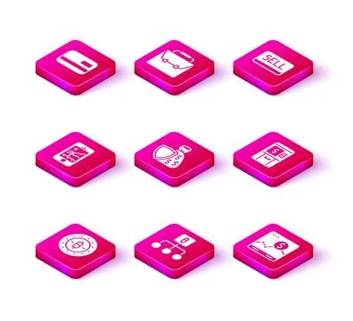 Set Bitcoin, Blockchain technology, Mobile stock trading, Shield and money bag Illustrazione stock