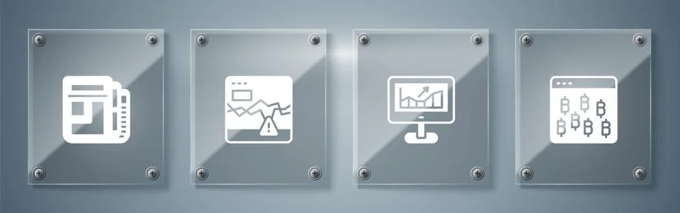 Set Bitcoin in browser, Computer with growth graph, Failure stocks market and 스톡 일러스트