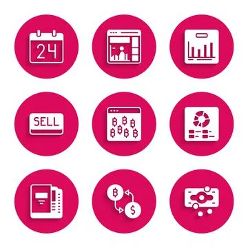 Set Bitcoin in browser, Cryptocurrency exchange, Stacks paper money cash, Pie Stockillustratie