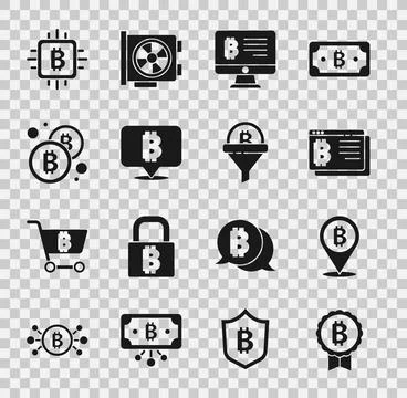 Set Bitcoin, browser, Mining bitcoin from monitor, CPU mining farm and Sales 스톡 일러스트