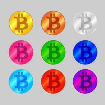 Set of bitcoin coin multi colors icon on grey background, symbol bitcoin colo Illustrazione stock