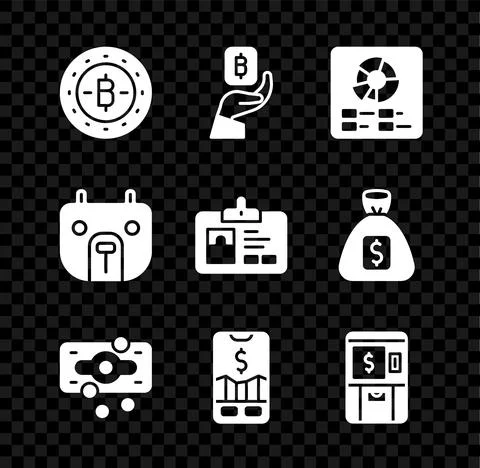 Set Bitcoin, Hand holding, Pie chart infographic, Stacks paper money cash イラスト素材