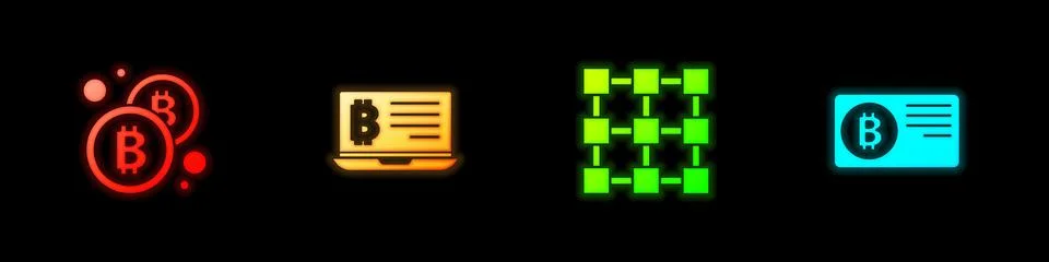 Set Bitcoin, Mining bitcoin from laptop, Blockchain technology and Credit card Illustrazione stock