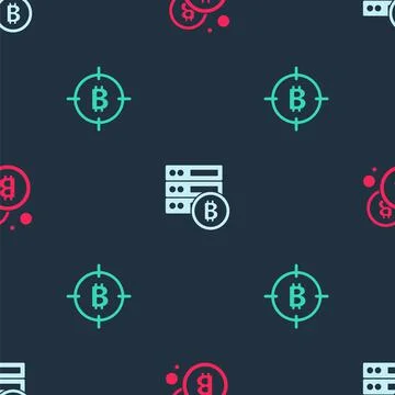 Set Bitcoin, Server bitcoin and the target on seamless pattern. Vector イラスト素材