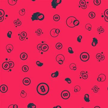 Set Bitcoin, think, and with clock on seamless pattern. Vector Stockillustratie