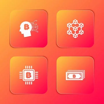 Set Bitcoin think, Blockchain technology, CPU mining farm and Cryptocurrency 스톡 일러스트
