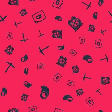 Set Bitcoin think, Mining bitcoin from tablet, Pickaxe and Video graphic card on Stock Illustration