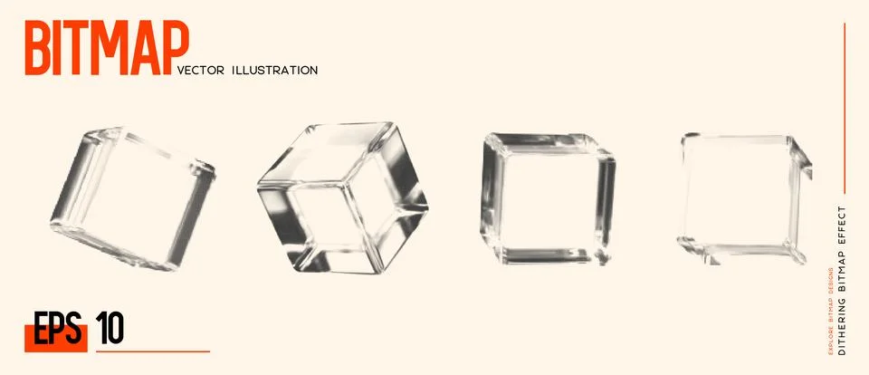 Set of Bitmap Dithering Cubes. Halftone 3D Shapes. Stock Illustration