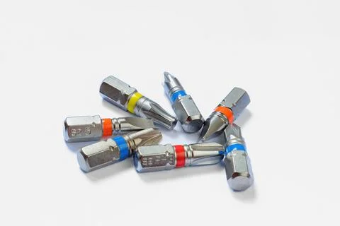 A set of bits for a screwdriver close-up white Stock Photos