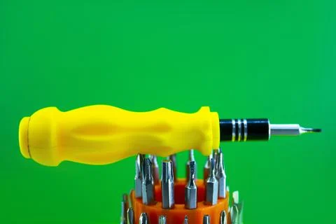 A set of bits for screwing screws with a drill Stock Photos