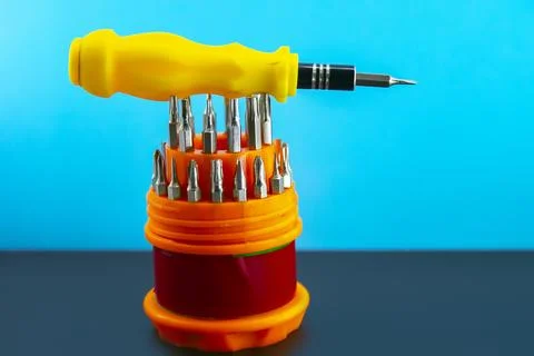 A set of bits for screwing screws with a drill Stock Photos