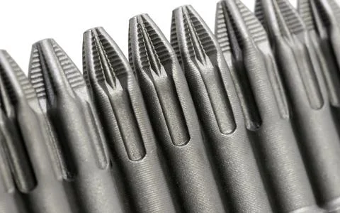 Set of bits for the screws. Selection of replaceable shapes and bits for a sc Fotos Stock