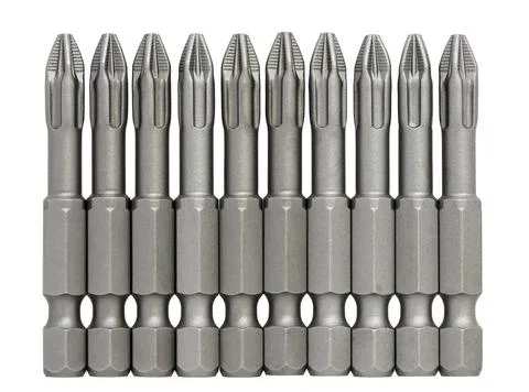 Set of bits for the screws. Selection of replaceable shapes and bits for a sc Stock Photos